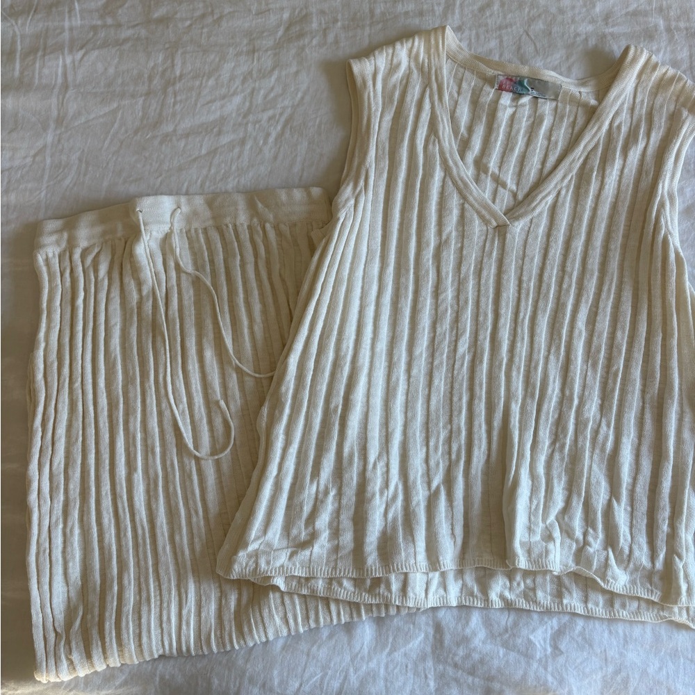 Free People Cream Ribbed Set